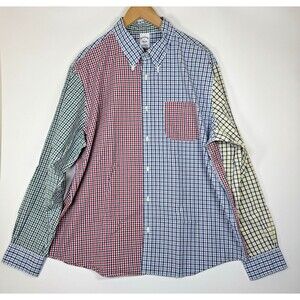 Brooks Brothers Mens XL Patchwork Check Button Down Shirt Multicolor Gingham